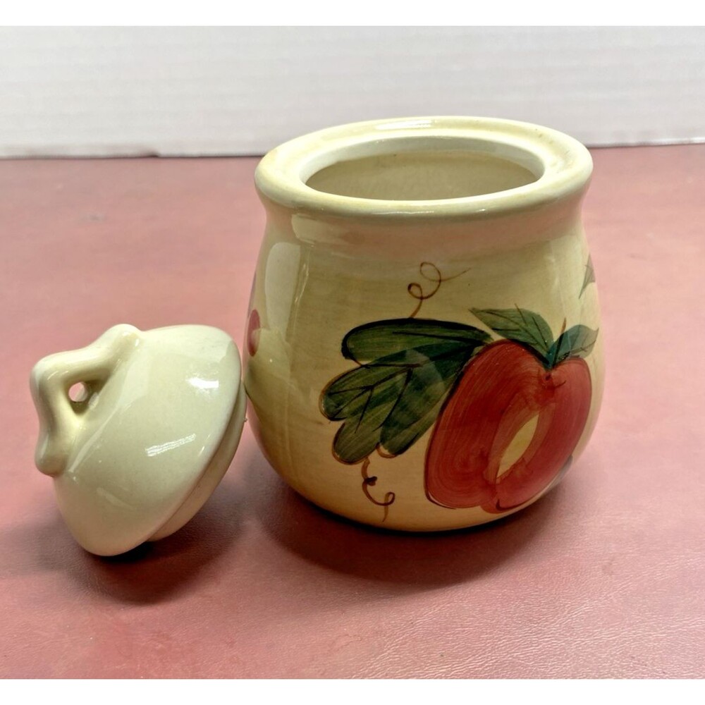 Alco Industries Ceramic Hand Painted Pear Apple & Grapes Jars Lid Jam Sugar MCM